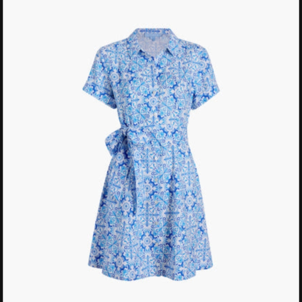 Hill House Laura dress Blue Mosaic Linen small